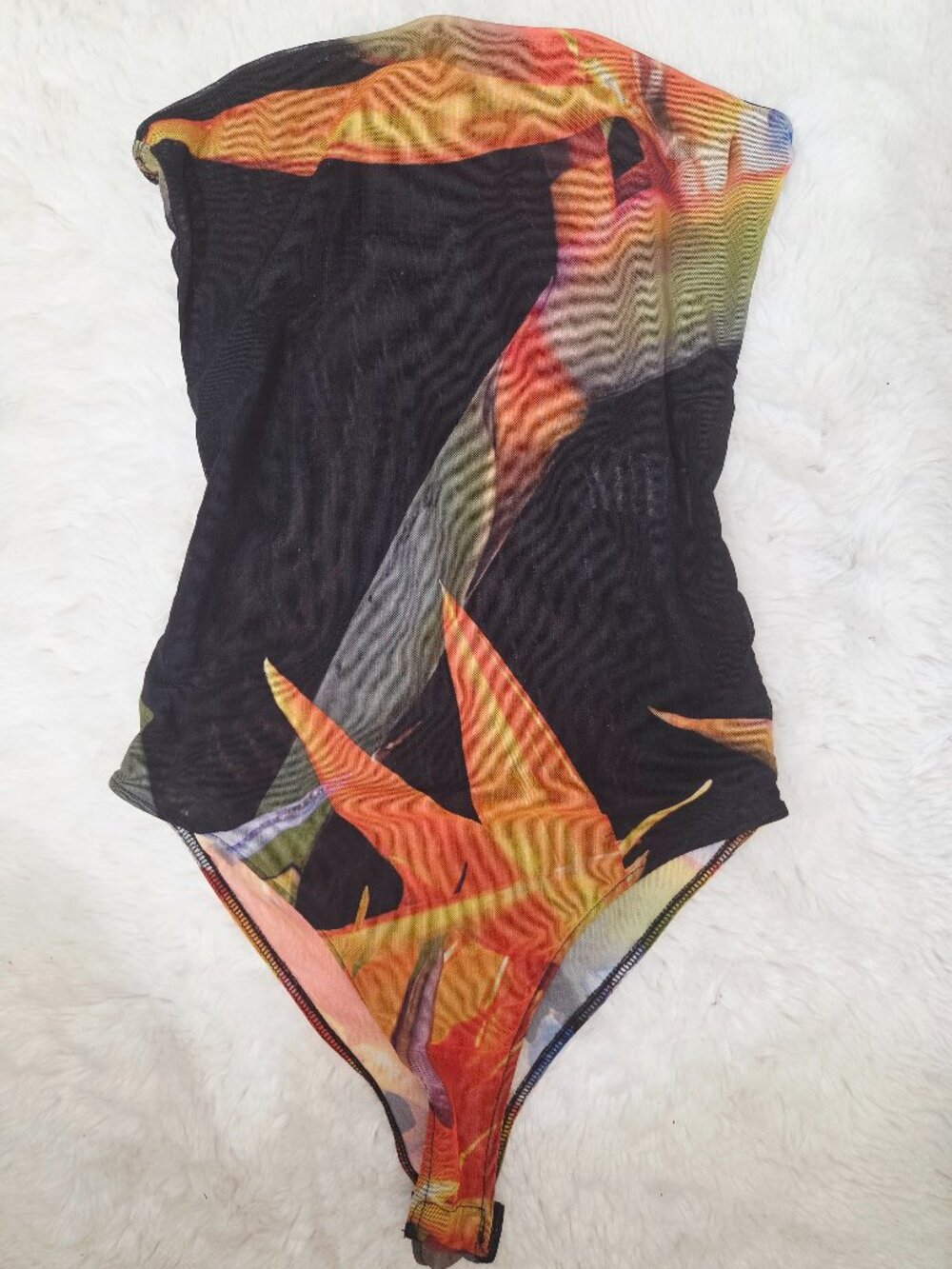 Zara Tropical Mesh Bodysuit | Women's Small | Sheer Floral Print Statement Top